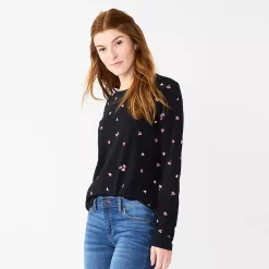 Women's Sonoma Goods For Life® Everyday Crewneck Long Sleeve Tee -Sonoma Goods For Life Shop 5625802 Black Scatter Floral