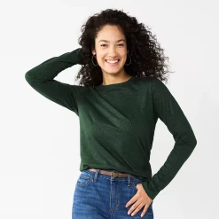Women's Sonoma Goods For Life® Everyday Crewneck Long Sleeve Tee -Sonoma Goods For Life Shop 5625802 Dark Green Shine
