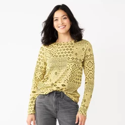 Women's Sonoma Goods For Life® Everyday Crewneck Long Sleeve Tee -Sonoma Goods For Life Shop 5625802 Green Patchwork