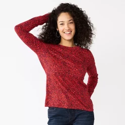 Women's Sonoma Goods For Life® Everyday Crewneck Long Sleeve Tee -Sonoma Goods For Life Shop 5625802 Red Multi Floral