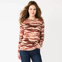 Women's Sonoma Goods For Life® Everyday Crewneck Long Sleeve Tee -Sonoma Goods For Life Shop 5625802 Tan Abstract Animal