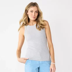 Women's Sonoma Goods For Life® Slim Fit High Neck Rib Tank -Sonoma Goods For Life Shop 5651280 Heather Gray