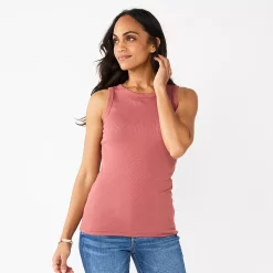 Women's Sonoma Goods For Life® Slim Fit High Neck Rib Tank -Sonoma Goods For Life Shop 5651280 Mauve