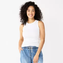 Women's Sonoma Goods For Life® Slim Fit High Neck Rib Tank -Sonoma Goods For Life Shop 5651280 White