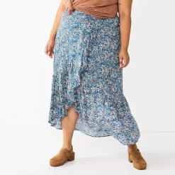 Plus Size Sonoma Goods For Life® Wrap Ruffle Maxi Skirt -Sonoma Goods For Life Shop 5658912 Blue Floral