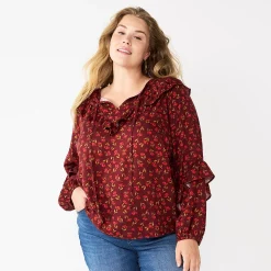 Plus Size Sonoma Goods For Life® Ruffle Peasant Top -Sonoma Goods For Life Shop 5662063 Red Mini Floral