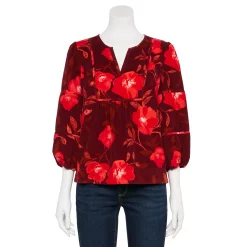 Petite Sonoma Goods For Life® Notchneck Sleeve Piecing Top -Sonoma Goods For Life Shop 5664273 Large Red Floral
