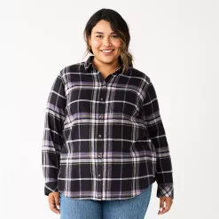 Plus Size Sonoma Goods For Life® Everyday Flannel Shirt -Sonoma Goods For Life Shop 5664645 Black Purple Plaid