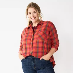 Plus Size Sonoma Goods For Life® Everyday Flannel Shirt -Sonoma Goods For Life Shop 5664645 Pink Green Plaid