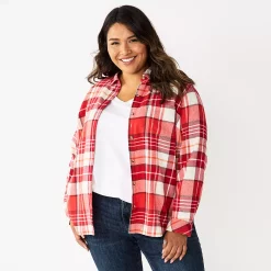 Plus Size Sonoma Goods For Life® Everyday Flannel Shirt -Sonoma Goods For Life Shop 5664645 Red Cream Plaid