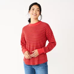 Women's Sonoma Goods For Life® Mockneck Waffle Top 16 Women's Sonoma Goods For Life® Mockneck Waffle Top -Sonoma Goods For Life Shop 5672315 Red Orange Stripe