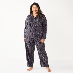 Plus Size Sonoma Goods For Life® Velour Pajama Shirt & Pajama Pants Sleep Set -Sonoma Goods For Life Shop 5675146 Black Leopard