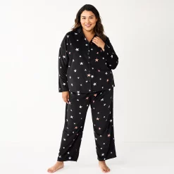 Plus Size Sonoma Goods For Life® Velour Pajama Shirt & Pajama Pants Sleep Set -Sonoma Goods For Life Shop 5675146 Black Starry