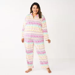 Plus Size Sonoma Goods For Life® Velour Pajama Shirt & Pajama Pants Sleep Set -Sonoma Goods For Life Shop 5675146 Ivory Fun Fisle