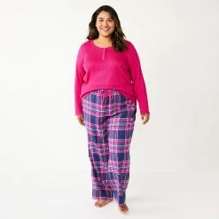 Plus Size Sonoma Goods For Life® Flannel Pajama Pants & Pajama Top Sleep Set -Sonoma Goods For Life Shop 5675638 Navy Forest Pld