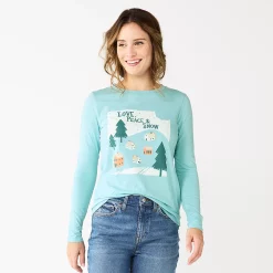 Women's Sonoma Goods For Life® Long Sleeve Christmas Graphic Tee -Sonoma Goods For Life Shop 5676288 Blue Snow