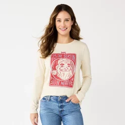 Women's Sonoma Goods For Life® Long Sleeve Christmas Graphic Tee -Sonoma Goods For Life Shop 5676288 Cream Santa