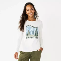 Women's Sonoma Goods For Life® Long Sleeve Christmas Graphic Tee -Sonoma Goods For Life Shop 5676288 Cut Your Trees