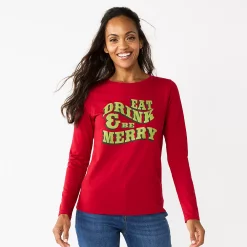 Women's Sonoma Goods For Life® Long Sleeve Christmas Graphic Tee -Sonoma Goods For Life Shop 5676288 Red Green Merry
