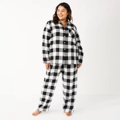 Plus Size Sonoma Goods For Life® Flannel Pajama Shirt & Pajama Pants Sleep Set -Sonoma Goods For Life Shop 5677717 Black Buffalo