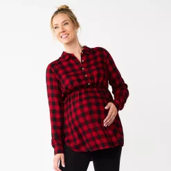 Maternity Sonoma Goods For Life® Belted Empire-Waist Tunic Shirt -Sonoma Goods For Life Shop 5679572 Red Plaid