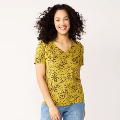 Women's Tall Sonoma Goods For Life® Everyday V-Neck Tee -Sonoma Goods For Life Shop 5686285 Olive Ornate Floral