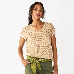 Women's Tall Sonoma Goods For Life® Everyday V-Neck Tee -Sonoma Goods For Life Shop 5686285 Tan Patchwork