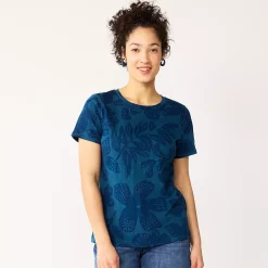 Women's Tall Sonoma Goods For Life® Essential Crewneck Tee -Sonoma Goods For Life Shop 5686288 Navy Tropical Floral