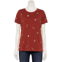 Women's Tall Sonoma Goods For Life® Essential Crewneck Tee -Sonoma Goods For Life Shop 5686288 Rust Burgandy Floral