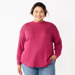 Plus Size Sonoma Goods For Life® Mockneck Waffle Top -Sonoma Goods For Life Shop 5686673 Sangria