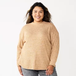 Plus Size Sonoma Goods For Life® Mockneck Waffle Top -Sonoma Goods For Life Shop 5686673 Talus Brown