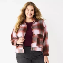 Plus Size Sonoma Goods For Life® Cropped Shacket -Sonoma Goods For Life Shop 5686820 Brown Purple Plaid