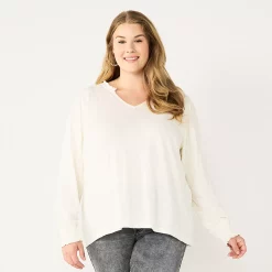 Plus Size Sonoma Goods For Life® Smocked Sleeve V-Neck Top -Sonoma Goods For Life Shop 5689960 Cream