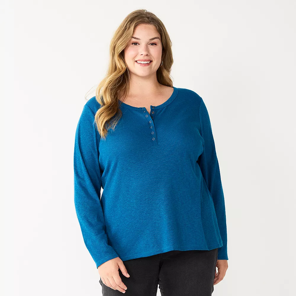 Plus Size Sonoma Goods For Life® Essential Long Sleeve Henley Top 2 Plus Size Sonoma Goods For Life® Essential Long Sleeve Henley Top - Image 2