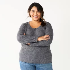 Plus Size Sonoma Goods For LifeĀ® Essential Long Sleeve Henley Top