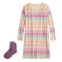 Women's Sonoma Goods For Life® 2-pc. Long Sleeve Crewneck Sleepshirt & Socks Set -Sonoma Goods For Life Shop 5690614 ALT5