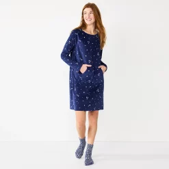 Women's Sonoma Goods For Life® 2-pc. Long Sleeve Crewneck Sleepshirt & Socks Set -Sonoma Goods For Life Shop 5690614 Navy2 Twinkle