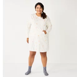 Plus Size Sonoma Goods For Life® 2-pc. Long Sleeve Crewneck Sleepshirt & Socks Set -Sonoma Goods For Life Shop 5690616 Ivory Starry