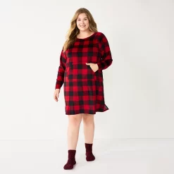 Plus Size Sonoma Goods For Life® 2-pc. Long Sleeve Crewneck Sleepshirt & Socks Set -Sonoma Goods For Life Shop 5690616 Red Plush Buffalo