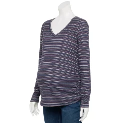 Maternity Sonoma Goods For Life® Essential Long Sleeve V-Neck Tee -Sonoma Goods For Life Shop 5691532 Navy Stripe