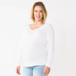 Maternity Sonoma Goods For Life® Essential Long Sleeve V-Neck Tee -Sonoma Goods For Life Shop 5691532 White