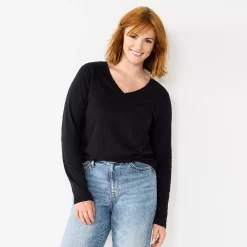 Petite Sonoma Goods For Life® Everyday Long Sleeve V-Neck Top -Sonoma Goods For Life Shop 5705363 Black