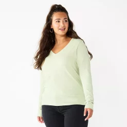 Petite Sonoma Goods For Life® Everyday Long Sleeve V-Neck Top -Sonoma Goods For Life Shop 5705363 Mint Green