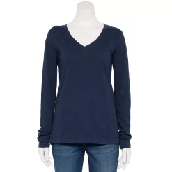 Petite Sonoma Goods For Life® Everyday Long Sleeve V-Neck Top -Sonoma Goods For Life Shop 5705363 Navy
