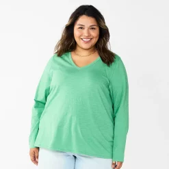 Plus Size Sonoma Goods For Life® Favorite Long Sleeve V-Neck Tee -Sonoma Goods For Life Shop 5705505 Aloe Green