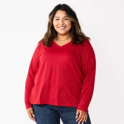 Plus Size Sonoma Goods For Life® Favorite Long Sleeve V-Neck Tee -Sonoma Goods For Life Shop 5705505 Inviting Red