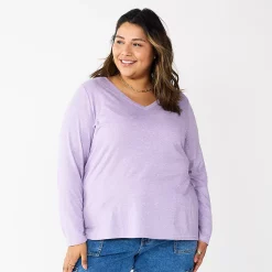 Plus Size Sonoma Goods For Life® Favorite Long Sleeve V-Neck Tee -Sonoma Goods For Life Shop 5705505 Light Purple Texture