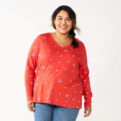 Plus Size Sonoma Goods For LifeĀ® Favorite Long Sleeve V-Neck Tee