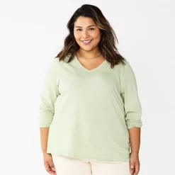 Plus Size Sonoma Goods For Life® Favorite Long Sleeve V-Neck Tee -Sonoma Goods For Life Shop 5705505 Sage Green