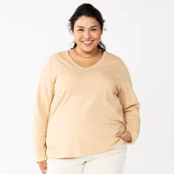 Plus Size Sonoma Goods For Life® Favorite Long Sleeve V-Neck Tee -Sonoma Goods For Life Shop 5705505 Tan